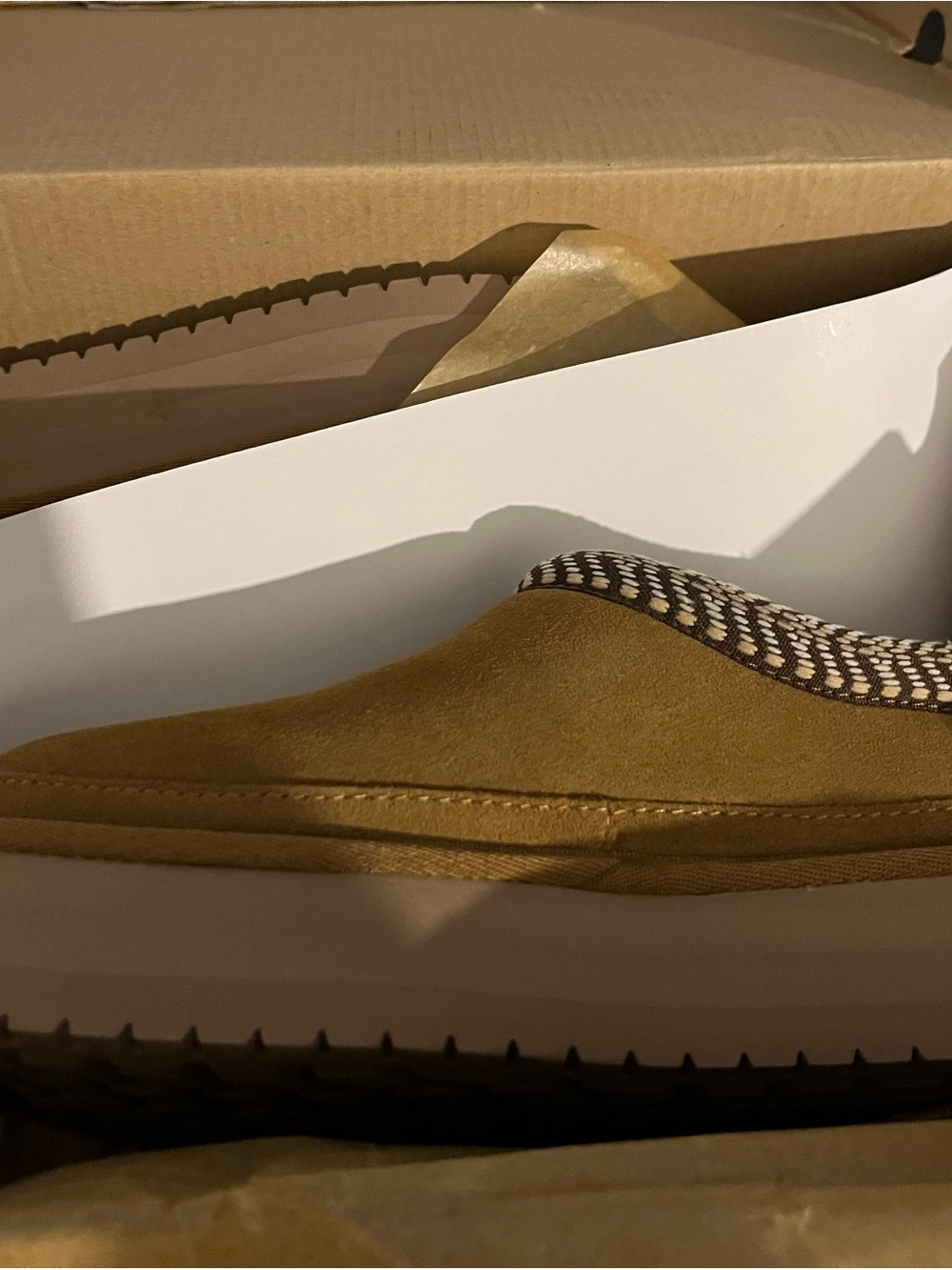 Koolaburra Camel Slip-On Mule with Black-and-White Trim